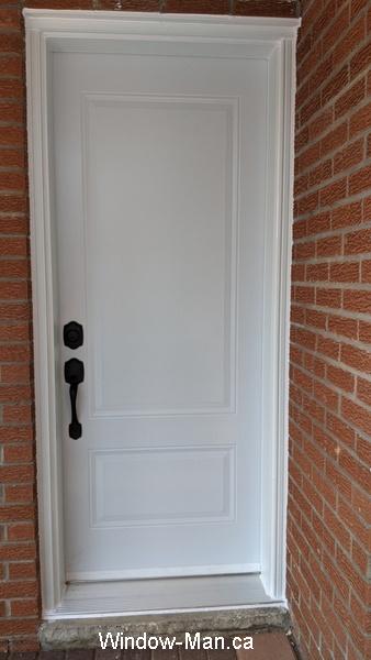 Basement door. Solid core door. Two embossed panels